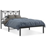 vidaXL Cadru de pat din metal cu tăblie, negru, 107x203 cm