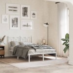 vidaXL Tăblie de pat metalică, alb, 120 cm