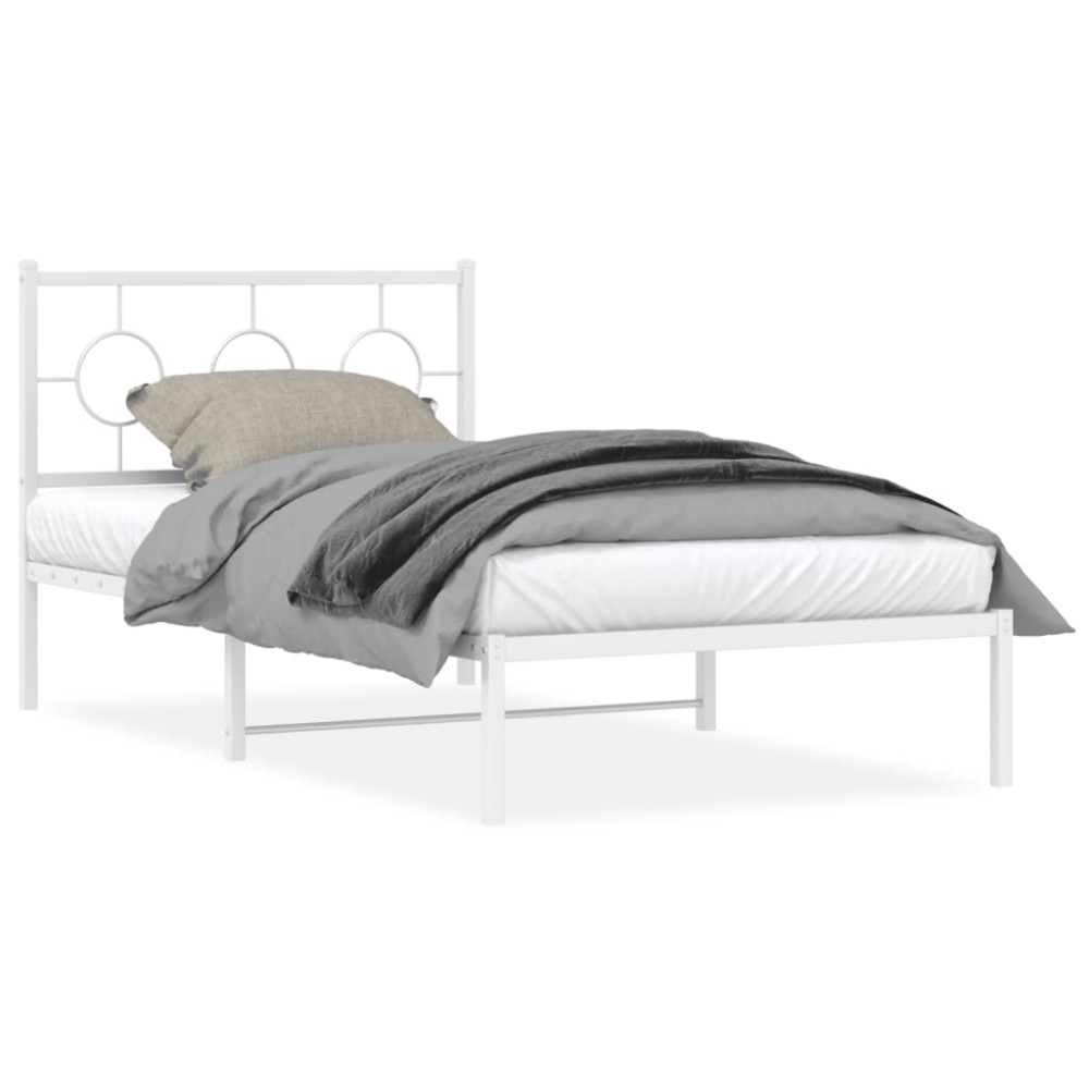 vidaXL Cadru de pat din metal cu tăblie, alb, 100x200 cm
