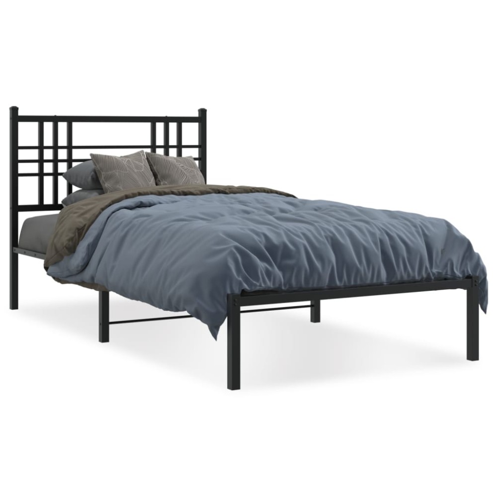 vidaXL Cadru de pat din metal cu tăblie, negru, 107x203 cm