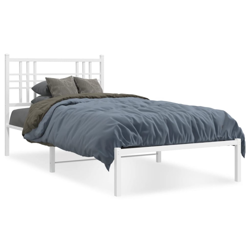 vidaXL Cadru de pat din metal cu tăblie, alb, 107x203 cm
