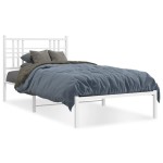 vidaXL Cadru de pat din metal cu tăblie, alb, 107x203 cm