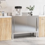 vidaXL Masă de lucru de bucătărie cu uși glisante, oțel inoxidabil vidaXL Masă de lucru de bucătărie cu uși glisante, oțel inoxidabil