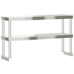 vidaXL Raft cu 2 niveluri masă de lucru, 110x30x35 cm, oțel inoxidabil vidaXL Raft cu 2 niveluri masă de lucru, 110x30x35 cm, oțel inoxidabil