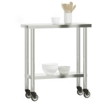 vidaXL Masă de lucru bucătărie cu roți, 82,5x30x85 cm, oțel inoxidabil vidaXL Masă de lucru bucătărie cu roți, 82,5x30x85 cm, oțel inoxidabil