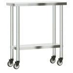 vidaXL Masă de lucru bucătărie cu roți, 82,5x30x85 cm, oțel inoxidabil vidaXL Masă de lucru bucătărie cu roți, 82,5x30x85 cm, oțel inoxidabil