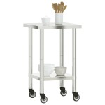 vidaXL Masă de lucru bucătărie cu roți, 55x55x85 cm, oțel inoxidabil vidaXL Masă de lucru bucătărie cu roți, 55x55x85 cm, oțel inoxidabil