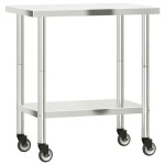 vidaXL Masă de lucru bucătărie cu roți, 82,5x55x85 cm, oțel inoxidabil vidaXL Masă de lucru bucătărie cu roți, 82,5x55x85 cm, oțel inoxidabil