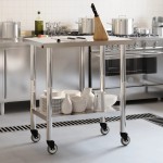 vidaXL Masă de lucru bucătărie cu roți, 82,5x55x85 cm, oțel inoxidabil vidaXL Masă de lucru bucătărie cu roți, 82,5x55x85 cm, oțel inoxidabil