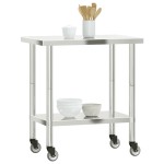vidaXL Masă de lucru bucătărie cu roți, 82,5x55x85 cm, oțel inoxidabil vidaXL Masă de lucru bucătărie cu roți, 82,5x55x85 cm, oțel inoxidabil