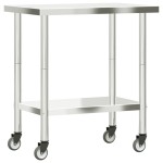 vidaXL Masă de lucru bucătărie cu roți, 82,5x55x85 cm, oțel inoxidabil vidaXL Masă de lucru bucătărie cu roți, 82,5x55x85 cm, oțel inoxidabil