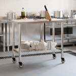 vidaXL Masă de lucru bucătărie cu roți, 110x55x85 cm, oțel inoxidabil vidaXL Masă de lucru bucătărie cu roți, 110x55x85 cm, oțel inoxidabil