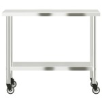 vidaXL Masă de lucru bucătărie cu roți, 110x55x85 cm, oțel inoxidabil vidaXL Masă de lucru bucătărie cu roți, 110x55x85 cm, oțel inoxidabil