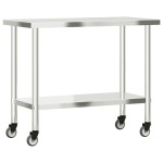 vidaXL Masă de lucru bucătărie cu roți, 110x55x85 cm, oțel inoxidabil vidaXL Masă de lucru bucătărie cu roți, 110x55x85 cm, oțel inoxidabil