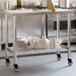 vidaXL Masă de lucru bucătărie cu roți, 110x55x85 cm, oțel inoxidabil vidaXL Masă de lucru bucătărie cu roți, 110x55x85 cm, oțel inoxidabil