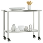vidaXL Masă de lucru bucătărie cu roți, 110x55x85 cm, oțel inoxidabil vidaXL Masă de lucru bucătărie cu roți, 110x55x85 cm, oțel inoxidabil