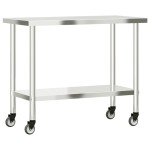 vidaXL Masă de lucru bucătărie cu roți, 110x55x85 cm, oțel inoxidabil vidaXL Masă de lucru bucătărie cu roți, 110x55x85 cm, oțel inoxidabil