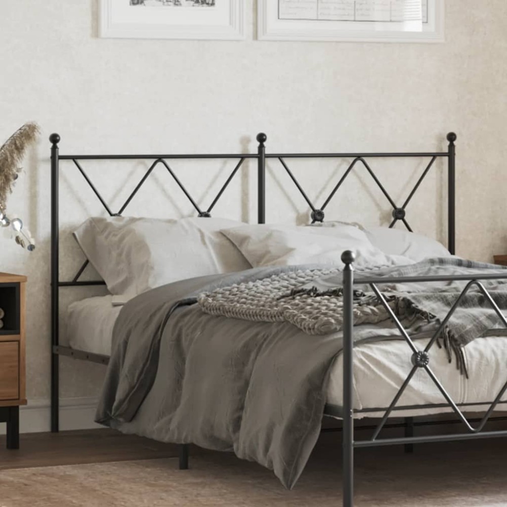 vidaXL Tăblie de pat metalică, negru, 137 cm