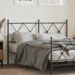 vidaXL Tăblie de pat metalică, negru, 137 cm