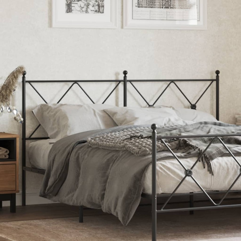 vidaXL Tăblie de pat metalică, negru, 150 cm