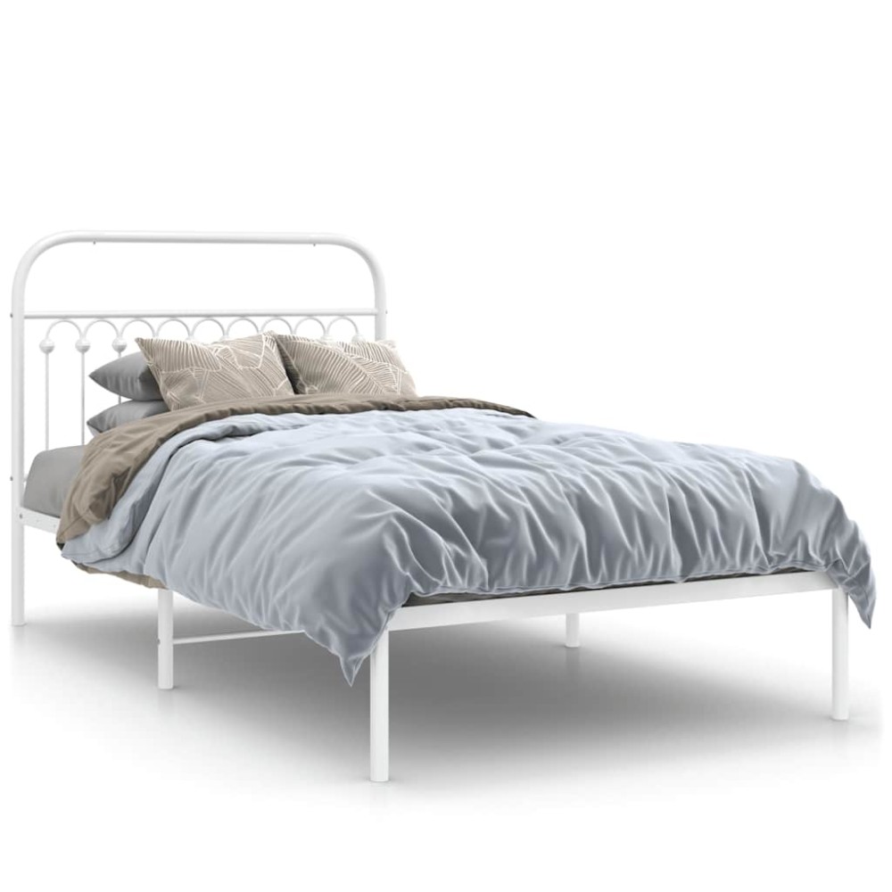 vidaXL Cadru de pat din metal cu tăblie, alb, 107x203 cm