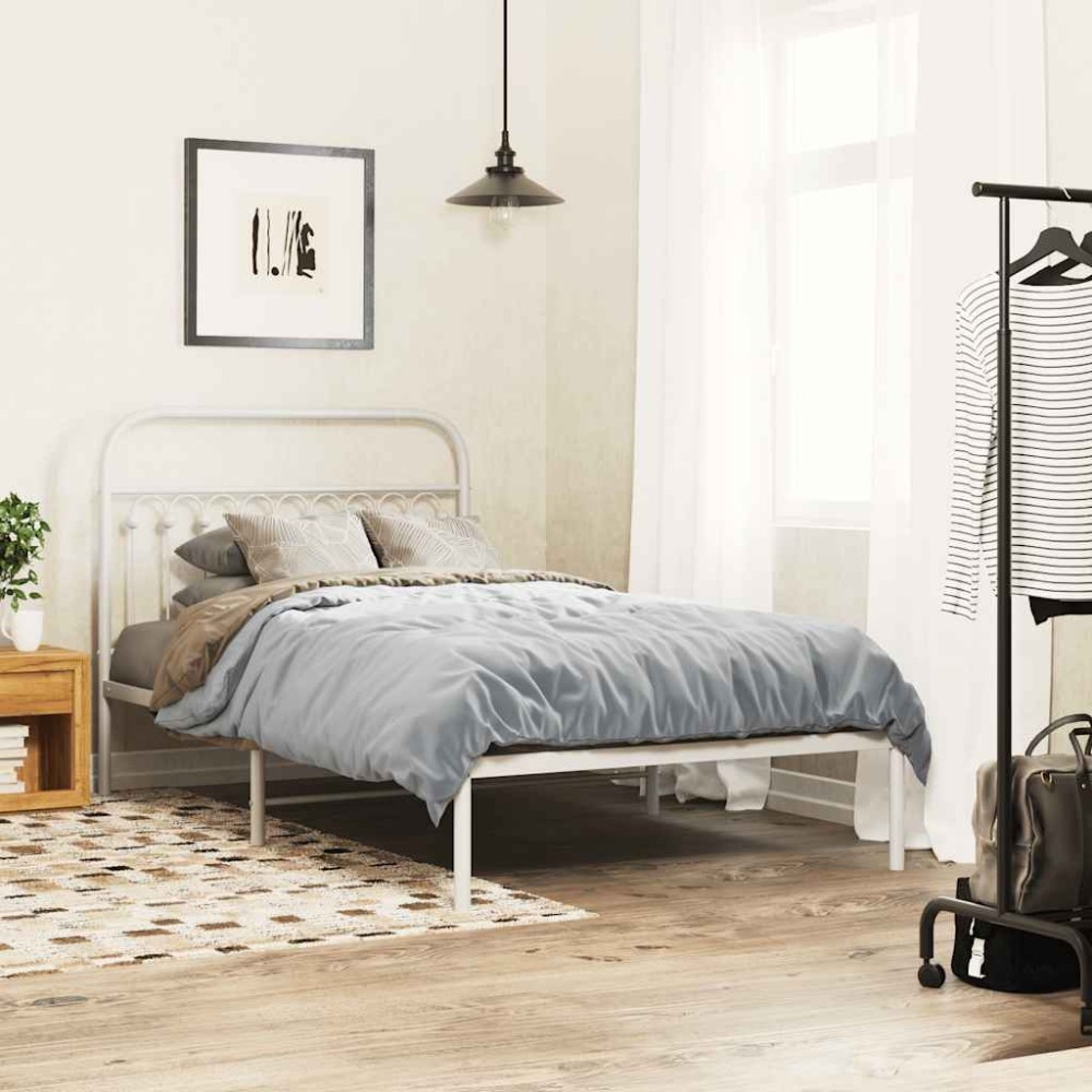 vidaXL Cadru de pat din metal cu tăblie, alb, 107x203 cm
