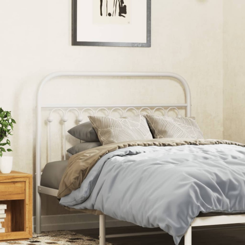 vidaXL Tăblie de pat metalică, alb, 107 cm