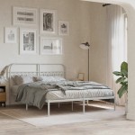 vidaXL Tăblie de pat metalică, alb, 150 cm