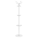 vidaXL Cuier cu suport umbrelă, alb, 180 cm, fier vopsit electrostatic