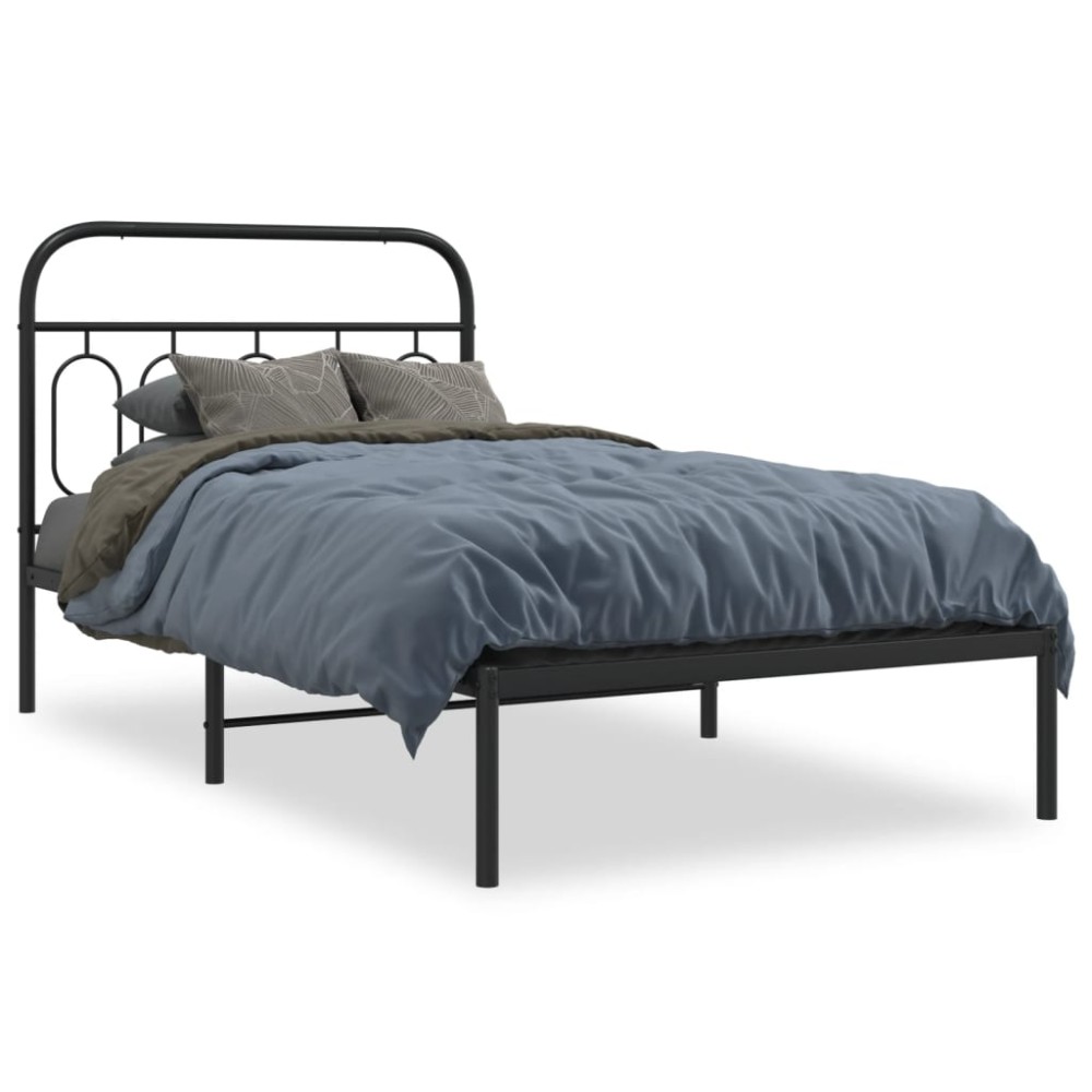 vidaXL Cadru de pat din metal cu tăblie, negru, 107x203 cm