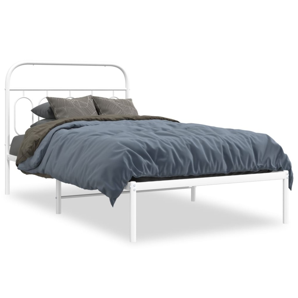 vidaXL Cadru de pat din metal cu tăblie, alb, 107x203 cm