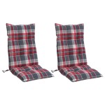 vidaXL Perne scaun cu spătar înalt, 2 buc., roșu carouri textil oxford