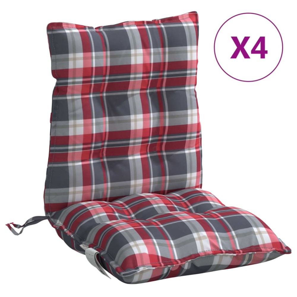 vidaXL Perne scaun cu spătar mic, 4 buc., roșu carouri, textil oxford