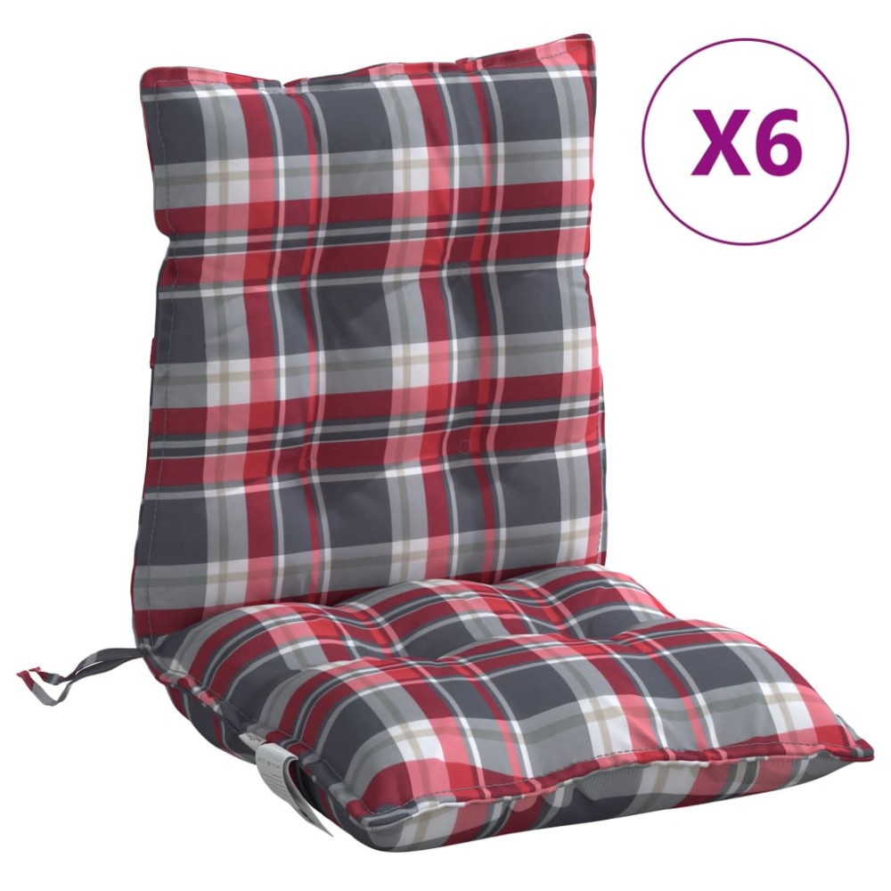 vidaXL Perne scaun cu spătar mic, 6 buc., roșu carouri, textil oxford