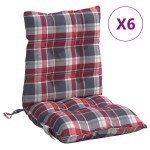 vidaXL Perne scaun cu spătar mic, 6 buc., roșu carouri, textil oxford