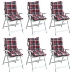 vidaXL Perne scaun cu spătar mic, 6 buc., roșu carouri, textil oxford