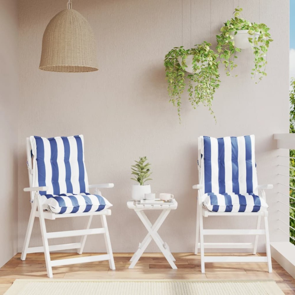 vidaXL Perne de scaun spătar mic, 2 buc. dungi albastre&albe, textil