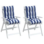 vidaXL Perne de scaun spătar mic, 2 buc. dungi albastre&albe, textil