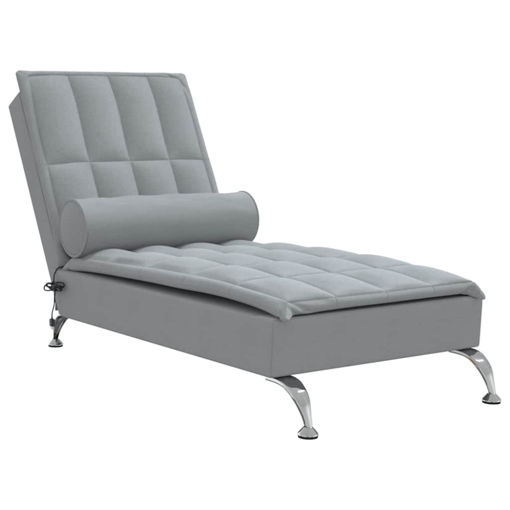 vidaXL Șezlong de masaj cu sprijin, gri deschis, material textil