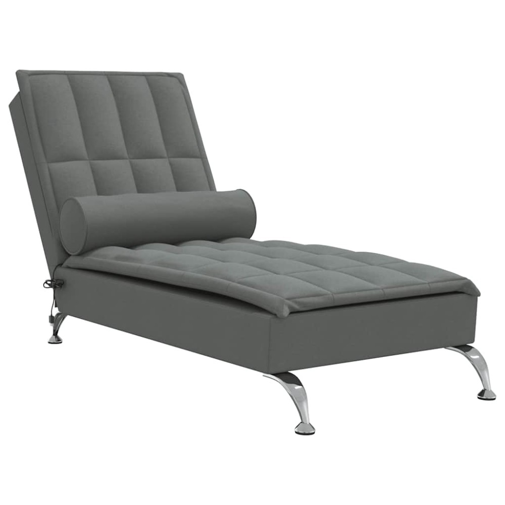 vidaXL Șezlong de masaj cu sprijin, gri închis, material textil