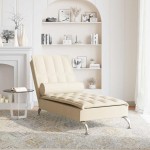 vidaXL Șezlong de masaj cu sprijin, crem, material textil vidaXL Șezlong de masaj cu sprijin, crem, material textil