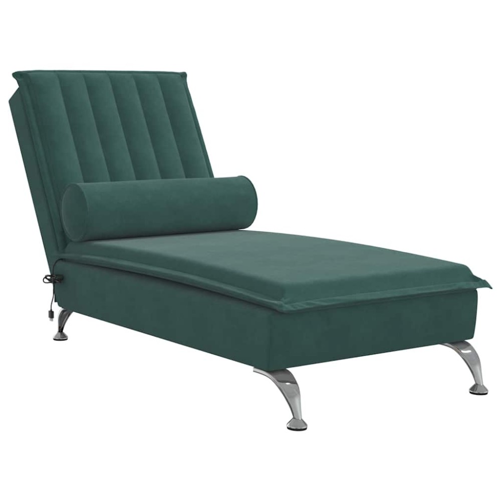 vidaXL Șezlong de masaj cu sprijin, verde închis, catifea