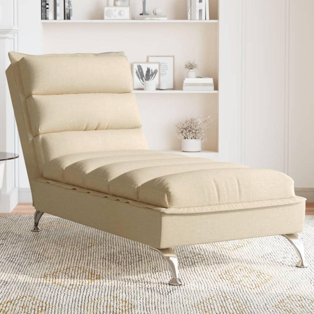 vidaXL Șezlong cu perne, crem, material textil