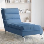 vidaXL Șezlong cu perne, albastru, material textil vidaXL Șezlong cu perne, albastru, material textil