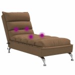 vidaXL Șezlong de masaj cu perne, maro, material textil vidaXL Șezlong de masaj cu perne, maro, material textil