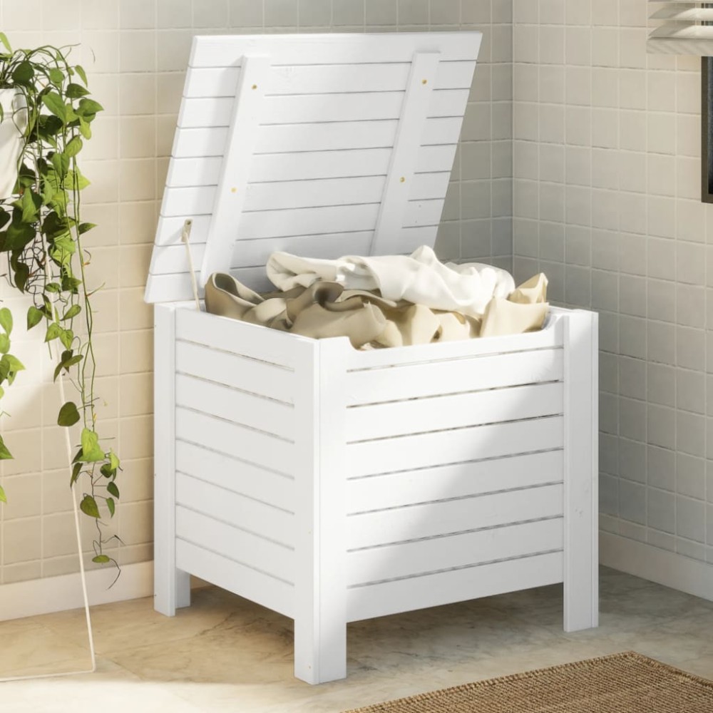 vidaXL Cutie depozitare capac "RANA", alb, 60x49x54 cm, lemn masiv pin