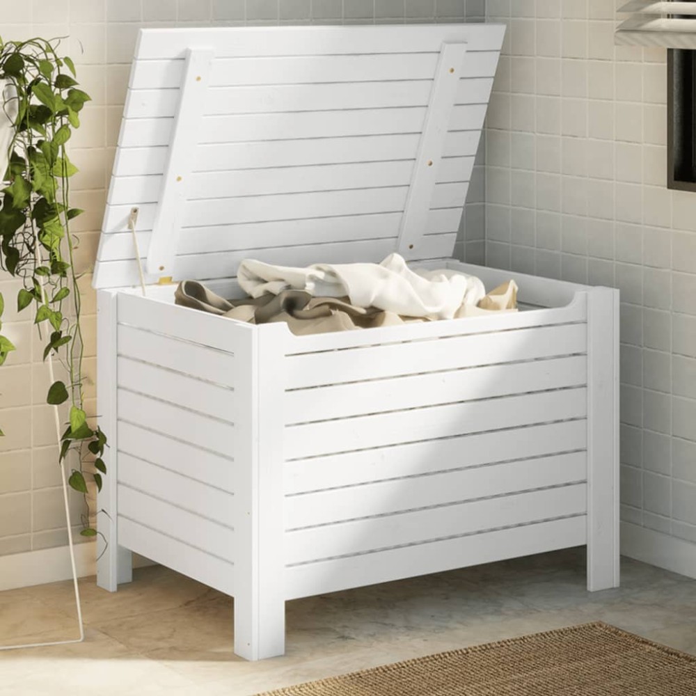 vidaXL Cutie depozitare capac "RANA", alb, 80x49x54 cm, lemn masiv pin