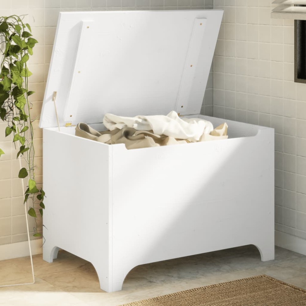 vidaXL Cutie depozitare capac "RANA", alb, 80x49x54 cm, lemn masiv pin