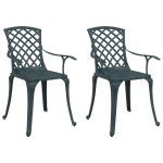 vidaXL Scaune de grădină, 2 buc., verde, aluminiu turnat