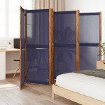 vidaXL Paravan de cameră cu 6 panouri, albastru închis, 420x180 cm vidaXL Paravan de cameră cu 6 panouri, albastru închis, 420x180 cm